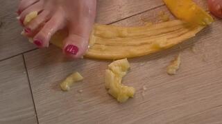 Elly’s Barefoot Glowing Legs Crushing Banana with Toes ASMR