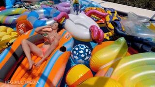 Ama Rio: Poolside Inflatable Mass Pop, Tease, and Destroy - Hot Girlfriend Teases and Humiliates You For Your Inflatable Pool Toy Fetish and Pops, Deflates, and Destroys Your Entire Collection - MP4 4k