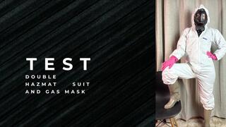 test double hazmat suit and gas mask