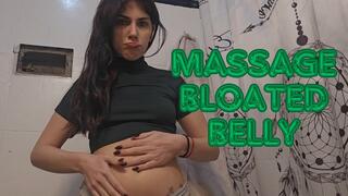 Showing and massage on my bloated belly at the end of the day in gray panties