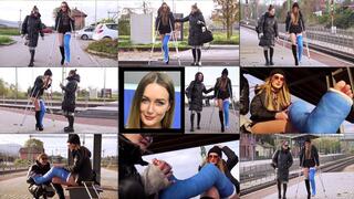 Elena LLC Crutching to the Train with Foot Play (in HD 1920X1080)
