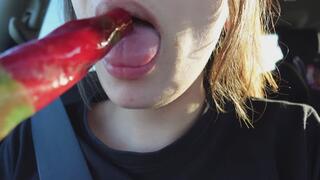 I eat the ice cream, suck it and play with my tongue