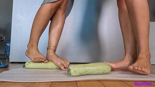 Women Barefoot Zucchini Crush - Food Crushing - HD MP4