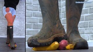 Goddess Amber - Bananas, Boots & Balls - Smashing Your Cock & Balls Under My Dirty Hunter Wellies - 191 Split Cam - Trample Trampling CBT Food Crush Crushing Bootjob Footjob Shoejob Cumshot