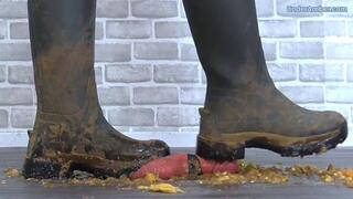 Goddess Amber - Bananas, Boots & Balls - Smashing Your Cock & Balls Under My Dirty Hunter Wellies - 191 Bug Cam - Trample Trampling CBT Food Crush Crushing Bootjob Footjob Shoejob Cumshot