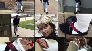 Yvette Term SLC with Toe Sock Gimping Around Town in Cast Sandal & Airing Out Toes (in HD 1920X1080)