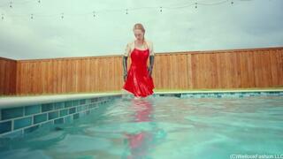 Jessica Has Some Pool Fun Wearing a Sexy Satin Dress