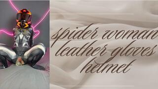 spider woman dildo riding in leather gloves and helmet