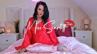Scarlett's tantalizing red satin pillow fuck