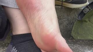 Post-Yardwork Shoe Removal, Socks Off, Feet Out