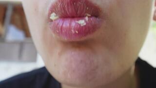 I eat the chips and hiccup with my mouth, I play with my tongue and teeth, then I make a camel hoof in the forest