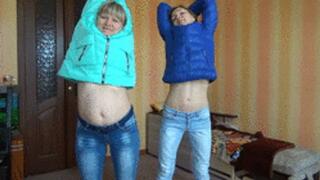 Girls Showing belly when stretching 2 sa