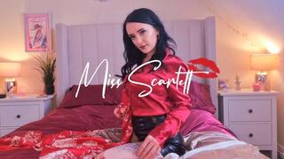Scarlett's sexy red blouse & leather skirt satin fuck