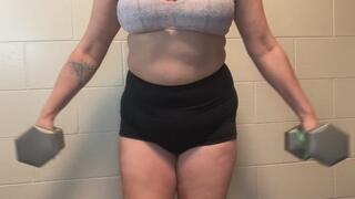 Curvy Redhead MILF Workout With Dumbbells