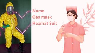 nurse gas mask and hazmat suit