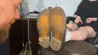 Slave swallows dirt and fallen leave from My shoe soles and drinks cola with My spits as a reward