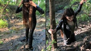 Disgusted Viki walks in the mud and groans