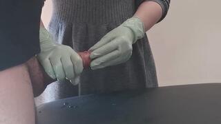 Nurse green gloves handjob