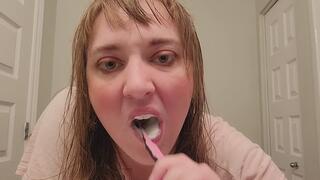 Tired Toothbrushing with Makeup