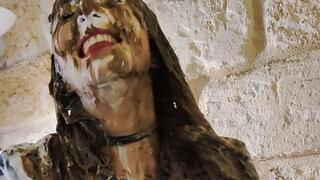 Messy leather wet look, chocolate pudding and 20 shave cream cake chaos