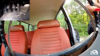 1418 - April Lee Bouncing in Her Black Dress & Pumps Cranking the Volvo