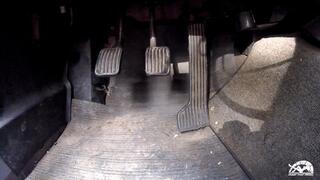 1418 (Pedals) - April Lee Bouncing in Her Black Dress & Pumps Cranking the Volvo