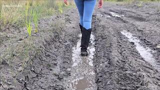 Knee High Suede Cowboy Boots Trashed – Walking, Marching & Jumping in Deep Wet Mud