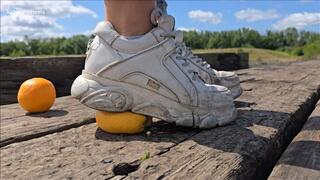 Crushing Juicy Oranges Under My Powerful, Well-Worn Buffalo Trainers – Sneaker Crush & Food Destruction