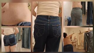 DENIM LOVE BLUE JEANS SHORTS SKIRT W CHERRIES