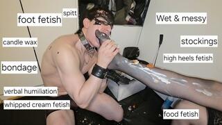 Very hot fetish session with Mistress GospodaricaEmma and sub Wolfy01 (foot fetish, food fetish, trampling and foot smother, spitt, whipped cream fetish, candle wax, bondage, human furniture, verbal humiliation, high heels fetish, stockings)