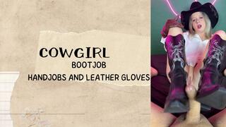 cowgirl bootjob and handjobs and leather glove