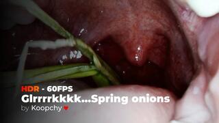 [HDR 60FPS] - Spring onions sliding down my throat (Swallowing + Stomach view) - ENDOSCOPE VORE