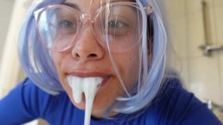 I brush my teeth and spit out a lot of white foam and then masturbate