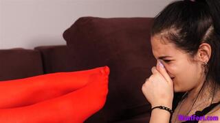 Stinky Nylon Socks Smelling - Foot Humiliation - HD MP4