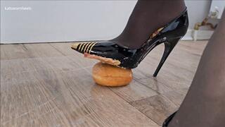 Crushing Doughnuts in YSL £700 Patent Heels & Wolford Nylons – In Shoe & Under Shoes