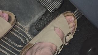Driving the truck in sandals