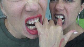 Strong vampirella teeth leave marks on their hands and fingers he Jb