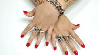 Doing manicure on my beautiful nails