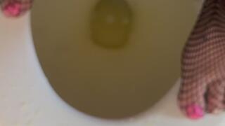 Standing in Toilet in Fishnets
