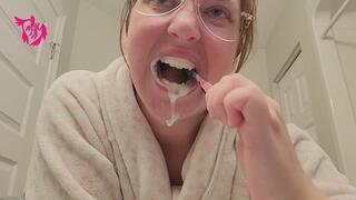 Old school style shot tooth brushing and tongue scrubbing with lots of foam