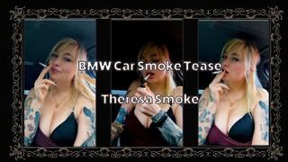Driven Smoke Tease – Theresa Smoke Smokes in BMW Wearing Lingerie with Boob Focus, Blonde Hair and Car Domination Fetish