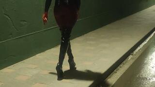 Dominatrix rubberdoll smoking outdoor