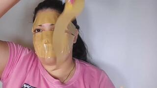 Bondage-style face packing with duct tape