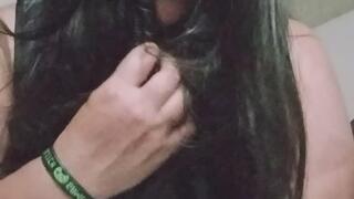 Belly button sensual play with something in, with sexy goth provocative outfit looking