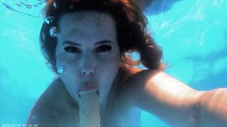 Dildo fuck and dildo blowjob while holding my breath underwater in pool