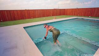 Joy Slowly Soaks Her Sexy Satin Dress