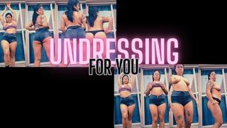 taking off my clothes from various points of view for you, bouncing my tits and showing off my short jeans tight on my buttocks