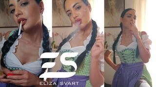 Smoking a Marlboro red in a Dirndl