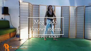 Meg judo throws storm and POV kicks