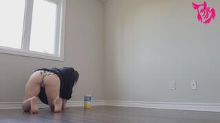 Cleaning on Hands and Knees in Sweater and Panties interrupted by Roommate